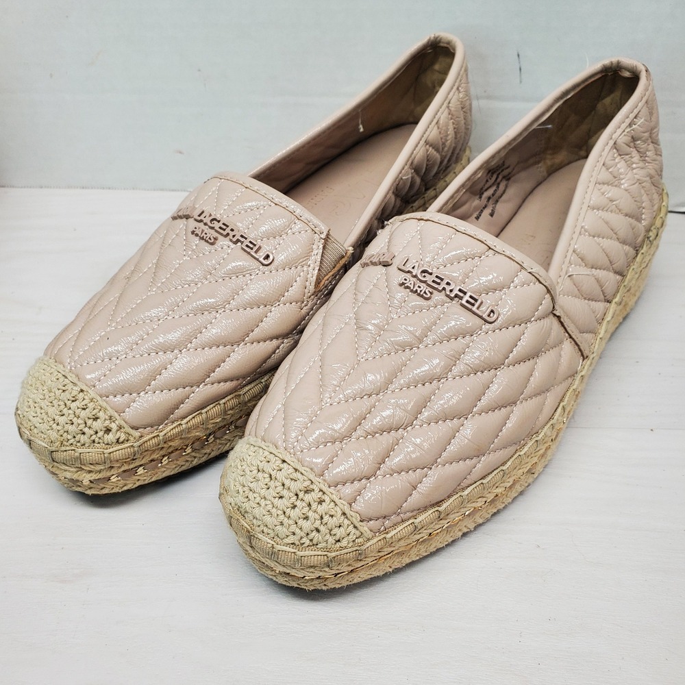 Karl Lagerfeld Paris Quilted Patent Espadrille Flats Slip‎ On Shoes Women 11M